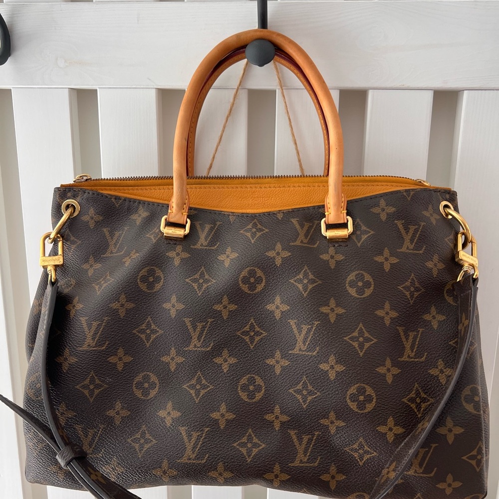 SOLD.  Louis Vuitton Monogram Canvas Satchel with Tan Trim